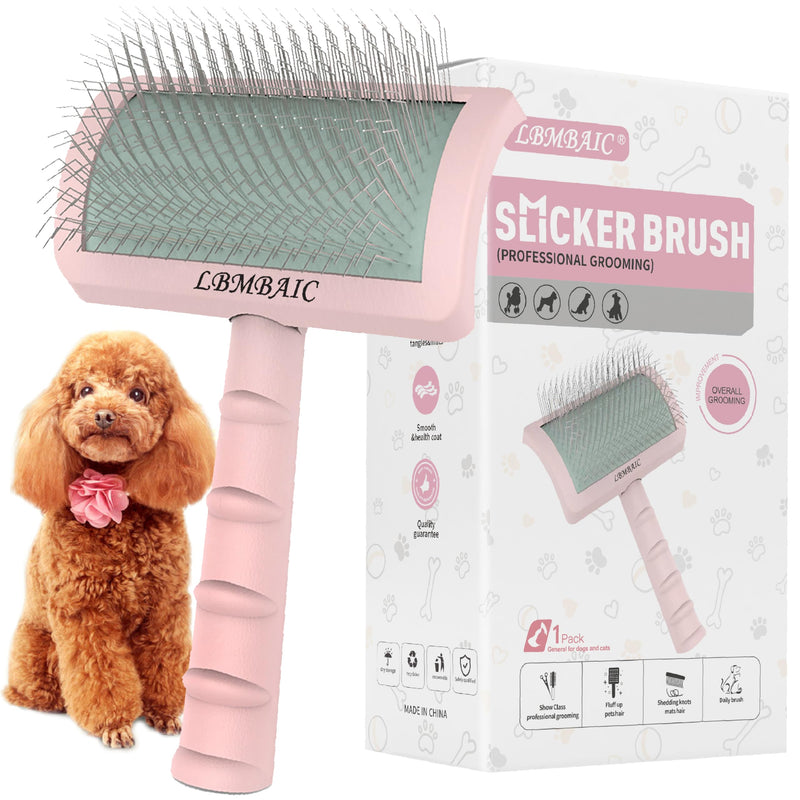 Super Dense Soft Slicker Brush for Thick and Long Fur Dogs - Grooming Brush for Fluff, Shedding, Tangles on Goldendoodles - 25mm (1") pink - BeesActive Australia