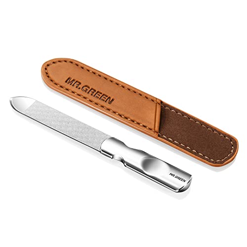 Nail File,Professional Double Sided Stainless Steel Nail File with Non-Slip Handle and Leather Case,Nail Buffering Files Washable,Metal Nail File for Men and Women Mr-2104