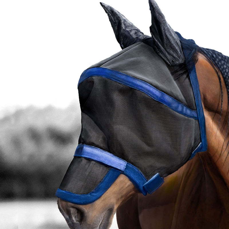 Harrison Howard Maskology Supreme Horse Fly Mask Stellar UV Protection with Detachable Nose Cover Well-Received 2-in-1 Mask Navy L Full Size Full (L) - BeesActive Australia