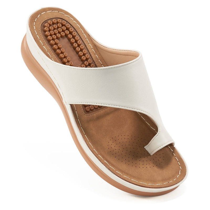 Aomigoct Womens Comfort Wedge Sandals: Soft Cushion & Orthopedic for All-Day Walking - Non-Slip 1.96" Heel for Stability - for Comfort Seekers 8.5 Beige