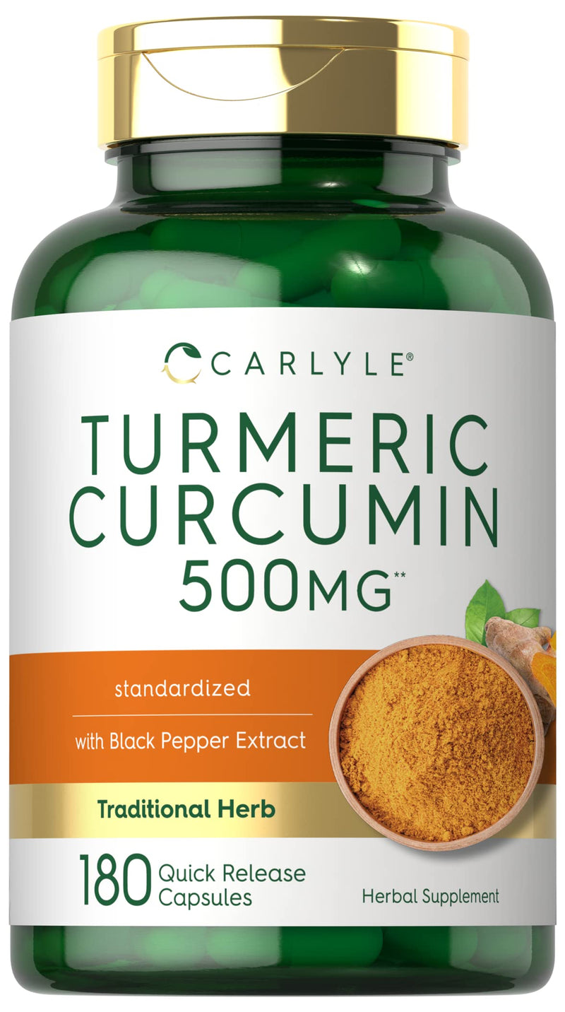 Carlyle Turmeric Curcumin with Bioperine | 500 mg | 180 Powder Capsules | Support Complex with Black Pepper | Non-GMO, Gluten Free Supplement - BeesActive Australia