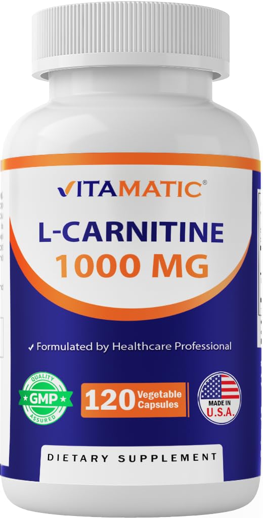 Vitamatic L-Carnitine Fumarate 1000 mg - 120 Vegetable Capsules (1 Bottle) 1 Bottle - BeesActive Australia