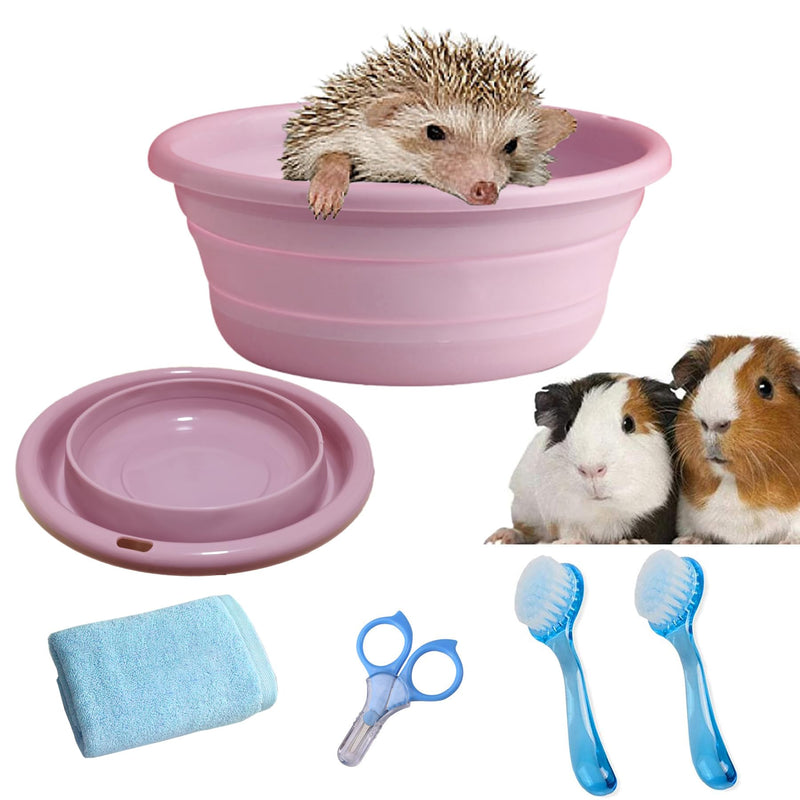 JSLZF Small Animal Grooming Kit - Foldable Bathtub, Nail Clippers, Bathing Brushes, Towel for Guinea Pigs & Hedgehogs Pink - BeesActive Australia