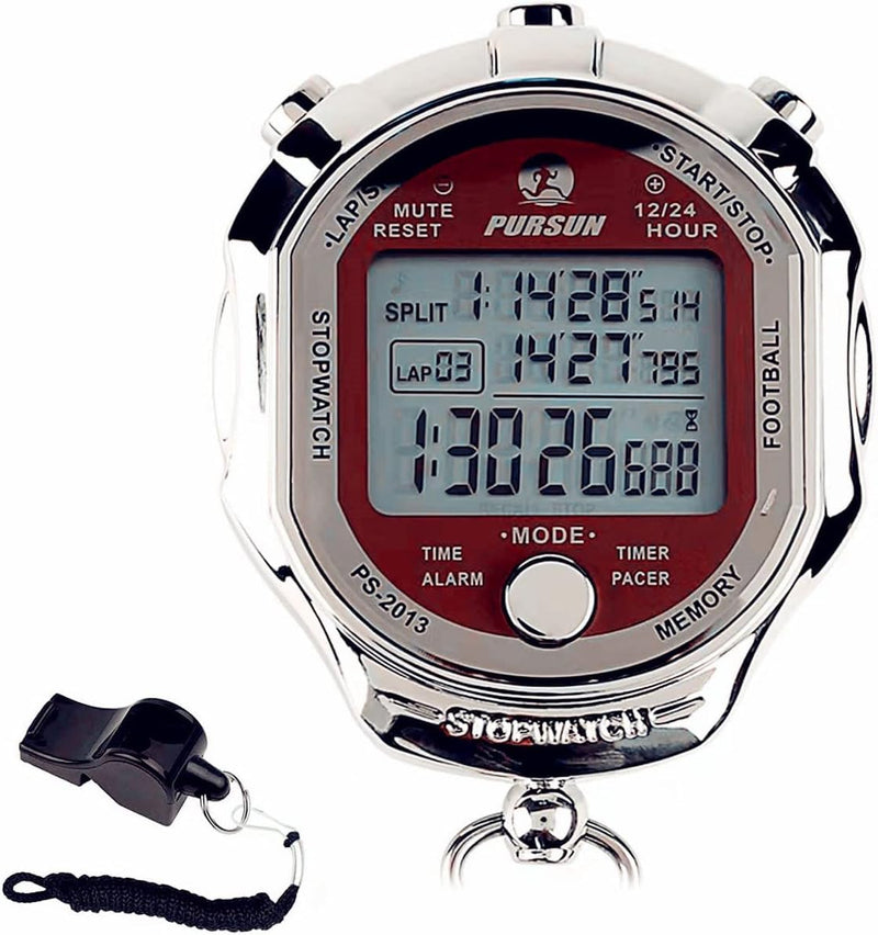 Stopwatch Timer, Digital Stop Watch with 0.01second & 0.001second Timing, Metal 10/100/400 Laps Memory, Rolilink Large dispaly Alarm Clock for Coach Sports Running Marathon 100 Lap-metal