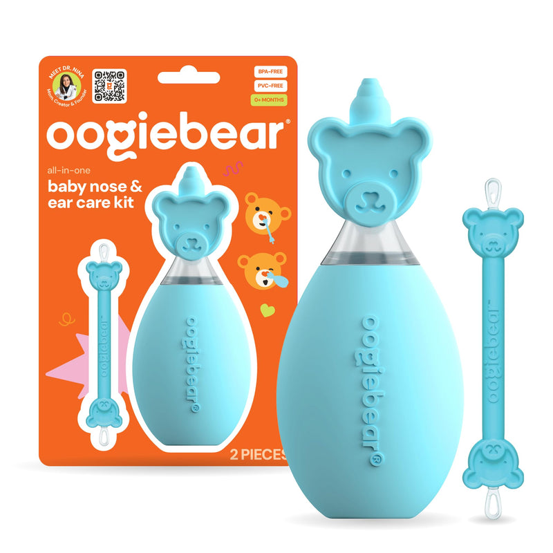 oogiebear BearPair FSA/HSA Eligible Silicone Bulb Baby Nasal Aspirator and Ear & Nose Syringe, Safely Sucks Snot and Removes Mucus, Cleanable and Reusable, Blue - BeesActive Australia