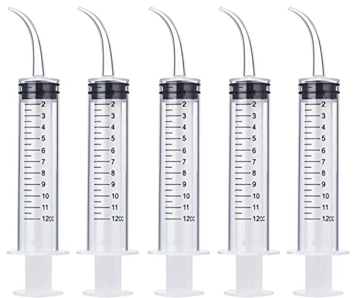 Wisdom Teeth Syringe, 5 Pack Irrigation Dental Syringes with Measure Scale & Curved Tip for Dental Care Liquid Oral Tonsil Stone Curved-with Measurement