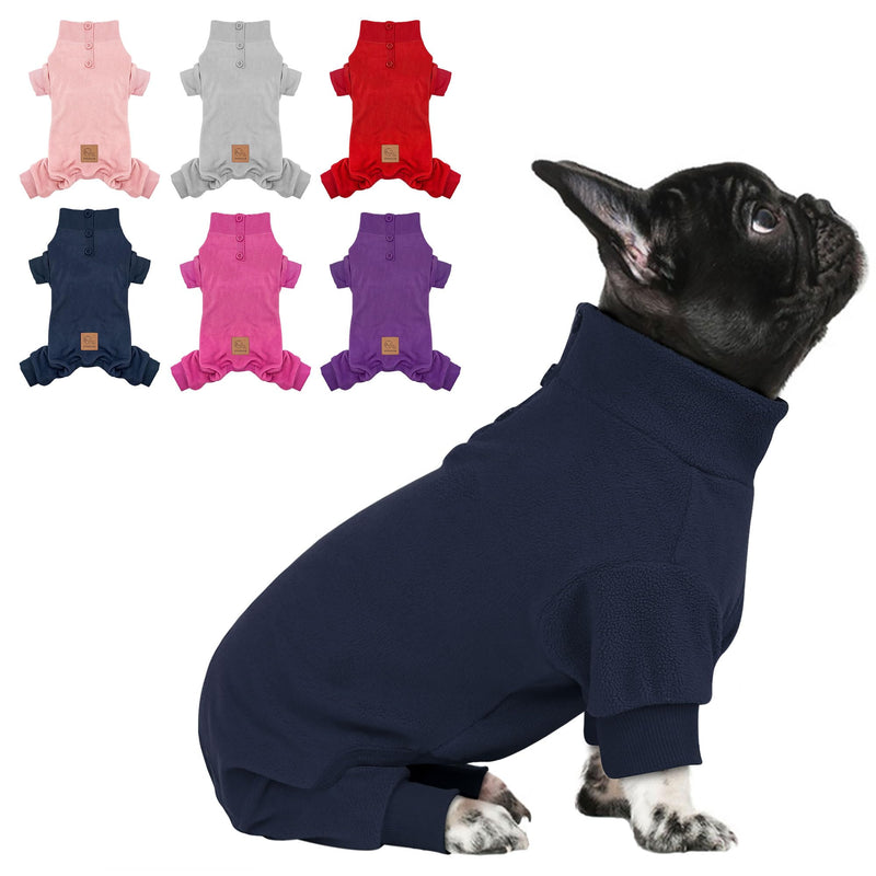 cyeollo Dog Pajamas Fleece Dog Pjs Thermal Stretchable Dog Onesie Winter Jumpsuit for Small Dogs Warm Pet Cold Weather Coats, Navy M Medium (chest Girth: 15"-18") 1# Navy - BeesActive Australia