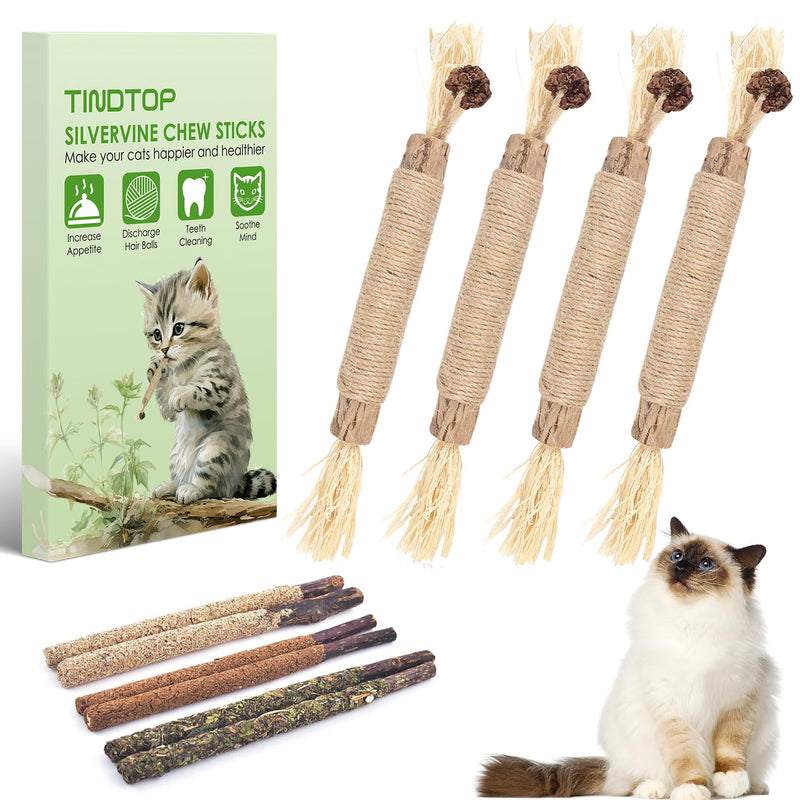 TINDTOP Silvervine Sticks, 10 Pack Natural Catnip Chew Toys for Kittens Teeth Cleaning, Increase Appetite, Calm Anxiety and Stress, Aggressive Chewers Toy - BeesActive Australia