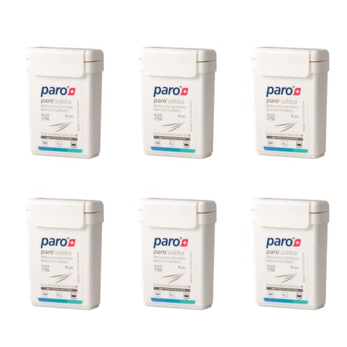 Paro Solidox | Double Pointed Wooden Toothpicks | Medium Interdental Toothpick | 96 Pieces of Wooden Sticks | 6 Pack