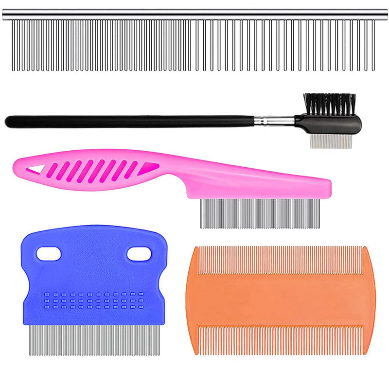 SKYPIA 5 Pcs Dog Comb Tear Stain Remover for Dogs Flea Comb Dog Combs for Grooming Small Dogs Flea Comb for Cats Dog Grooming Kit Pet Combs Small Dog Combs - BeesActive Australia