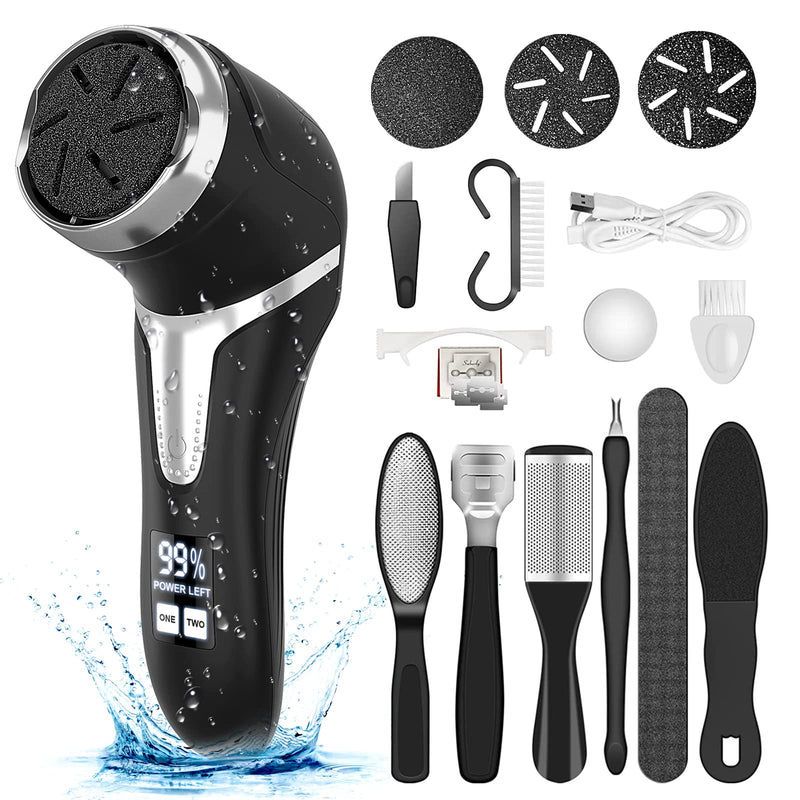 Electric Callus Remover for Feet with Vacuum, Professional Pedicure Tools Kit, Rechargeable Waterproof Foot File for Foot Care Deadskin Remover with 3Heads&2Speed,LCD Display Black Electric Callus Remover +10in1 - BeesActive Australia