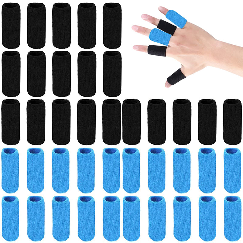 ELANE 40 PCS Finger Splint Finger Holster Thumb Brace Support Elastic Sleeves for Finger Support,Knuckle black+skyblue