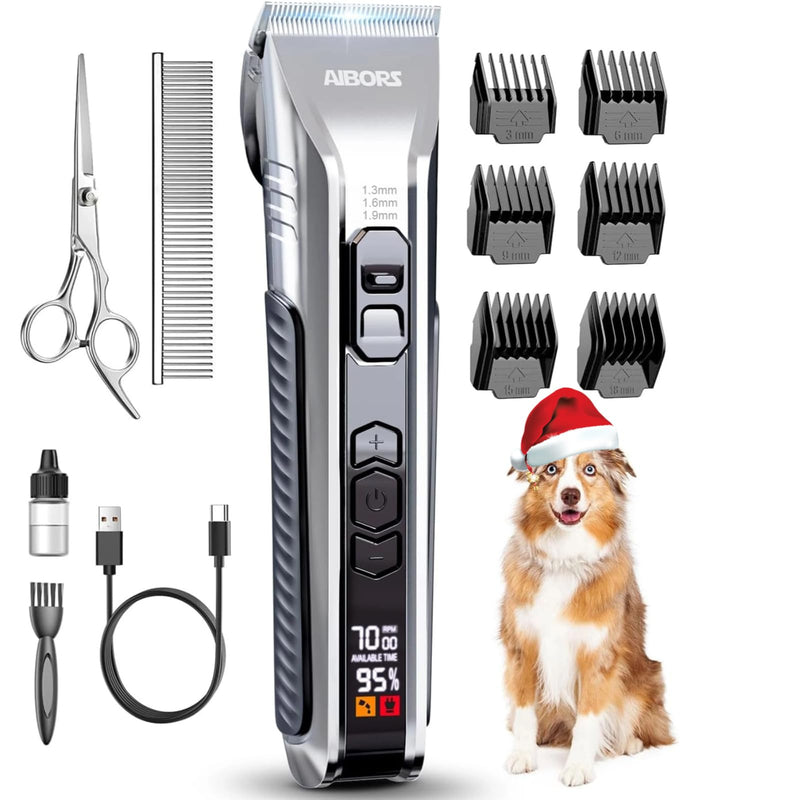 Dog Clippers for Grooming, AIBORS 2500mAH Dog Shavers Kit for Grooming, Low Noise, Rechargeable Cordless Hair Clippers for Dogs Cats Pets, USB C Charging, Quite Dog Hair Trimmer with Ceramic Blade - BeesActive Australia