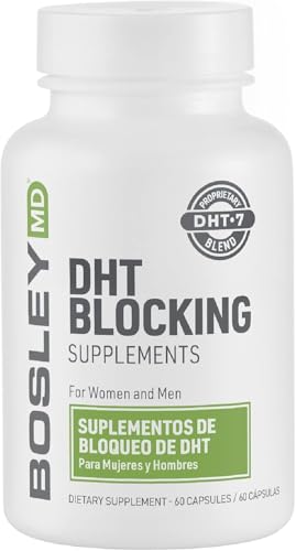 BosleyMD Men & Women DHT Blocking Hair Supplement, Thicker Fuller Hair with DHT·7 Blend, Saw Palmetto, Reishi Mushroom, Green Tea Extract, Nettle Leaf, Dandelion Root & Pygeum Bark, 60 Capsules Men's and Women's Dht Blocking Supplement