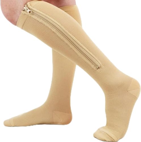 Ailaka Medical 15-20 mmHg Zipper Compression Socks Women Men 3X-Large (1 Pair) Beige