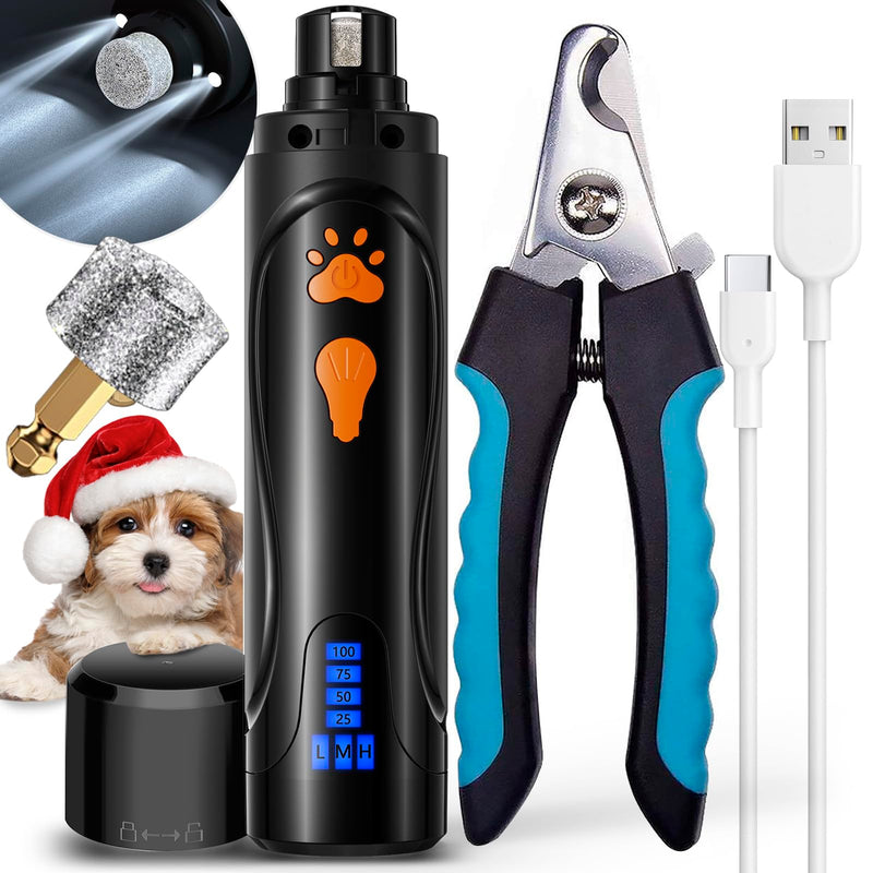 YABIFE Dog Nail Trimmers and Dog Nail Clippers Kit, Whisper Quiet Electric Grinder with Light, for Small, Medium, Large Dogs, Cats Toenail Grooming, 3 Speeds Black - BeesActive Australia