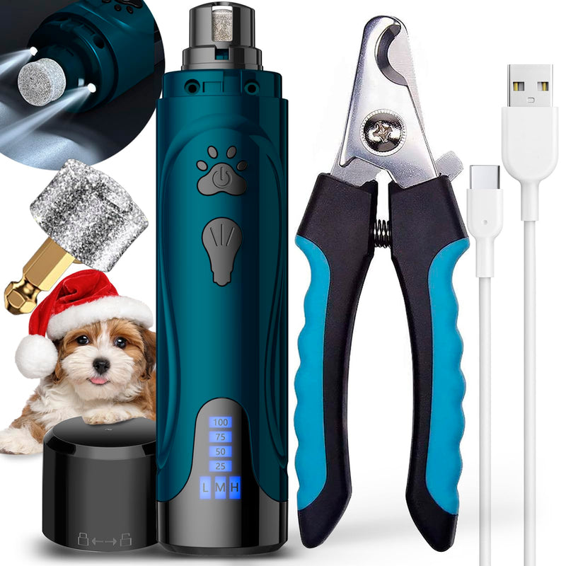 Dog Nail Grinder, Dog Nail Trimmers and Clippers Kit, Super Quiet Electric Pet Nail Grinder, Rechargeable, for Small Large Dogs & Cats Toenail & Claw Grooming,3 Speeds, 2 Grinding Wheels (A-Dark Blue) A-Dark Blue - BeesActive Australia