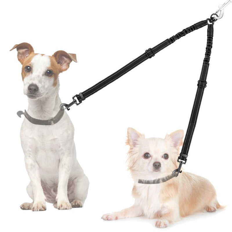 Double Dog Leash, No Tangle 360°Swivel Rotation Reflective Lead Attachment Adjustable Length Dual Two Dogs Lead Splitter, Comfortable Shock Absorbing Walking Training for 2 Dogs Black-Adjustable Small（7-20lbs) - BeesActive Australia