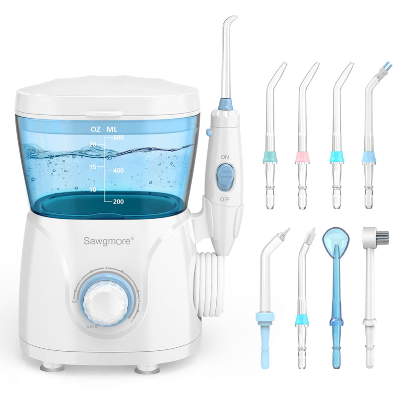 Water Flosser Oral Irrigator, 600 ml Large Capacity, 10 Adjustable Pressures, Electric Flosser for Teeth/Braces, 8 Home Nozzles Oral Irrigator(White) White - BeesActive Australia