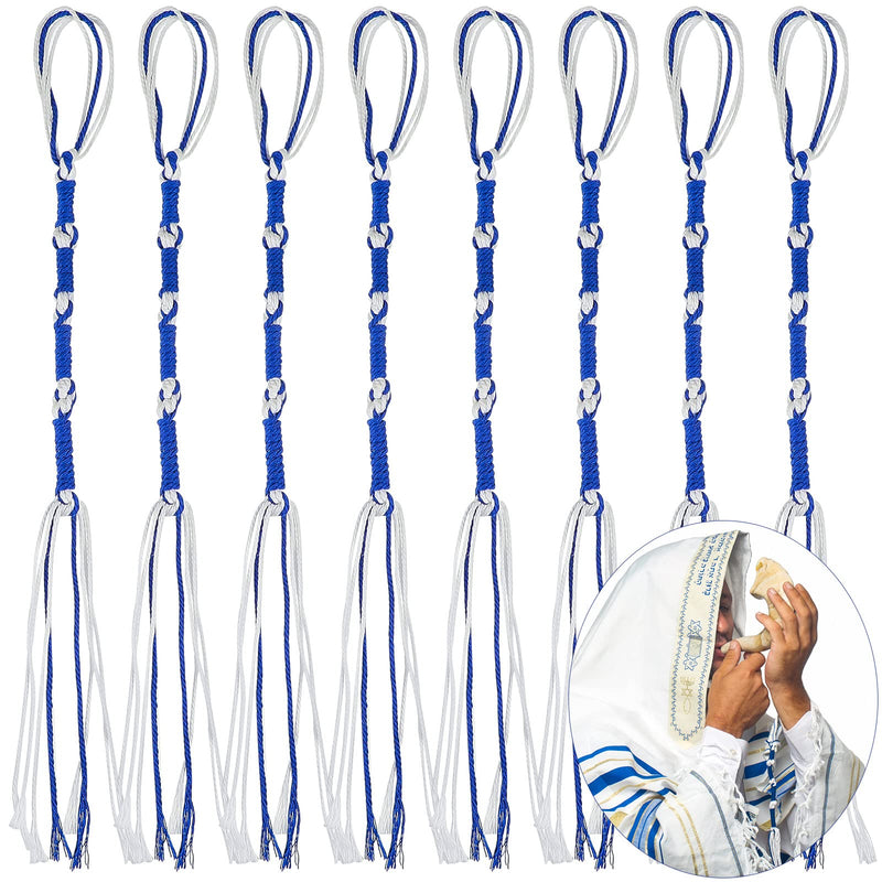 Tzitzits White with Blue Thread Royal Blue Small Tassels Prayer Shawl Accessories Fringes Home Decor Tassels (8 Pieces) Blue, White 8 - BeesActive Australia