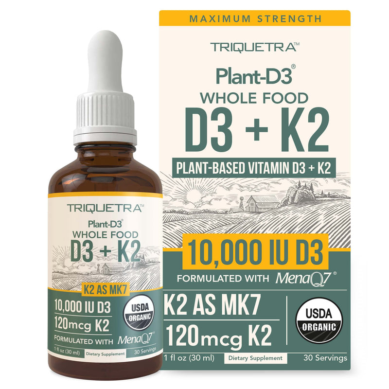 Organic Plant D3 K2 vitamin 10000 iu - All-Trans MK7 from MenaQ7 (120 mcg K2) - 100% Organic & Plant-Based Sublingual D3 Drops 10,000 iu (Cholecalciferol), 100% Vegan - Supports Immunity, Bone, Brain 1 Fl Oz (Pack of 1)
