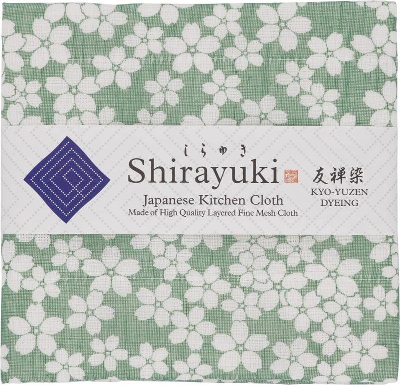 Shirayuki Japanese Kitchen Cloth KYO-YUZEN. Made Layered Fine Mesh Cloth. Dish Wipe, Table Wipe, Hand Wipe. Made in Japan (Green, Cherry Blossoms) Green - BeesActive Australia