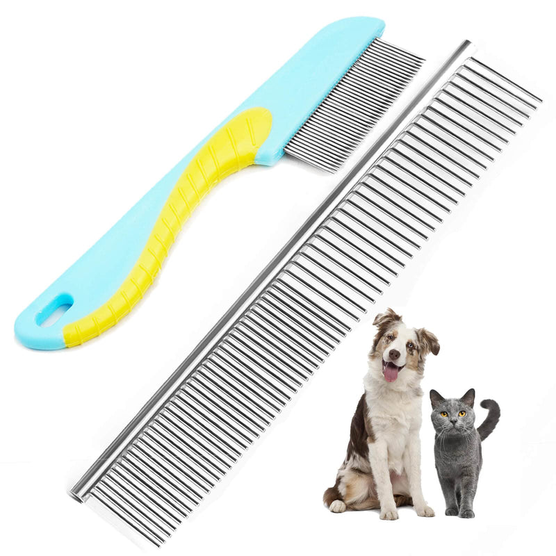 2 Pack Dog Combs, Premium Cat Comb for Removing Tangles, Knots and Floating Hair. Stainless Steel Dog Grooming Tools, Metal Flea Comb, Pet Combs with Rounded Teeth. - BeesActive Australia