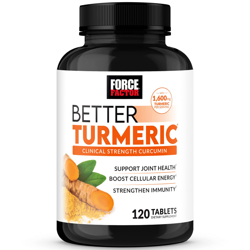 FORCE FACTOR Better Turmeric Joint Support Supplement Featuring HydroCurc Turmeric Curcumin with Black Pepper for Superior Absorption, Clinical Strength Joint Support, 120 Tablets, White Packaging 120 Count (Pack of 1) - BeesActive Australia