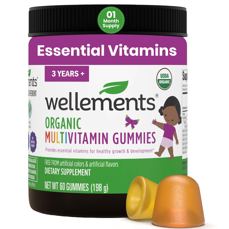 Wellements USDA Organic Kids Multivitamin Gummies 60Ct Vitamins A-Zinc 3Y+ | Essential Kids Vitamins A, B, C, D, E & Zinc | Supports Healthy Growth & Development* | Non-GMO & No Gluten