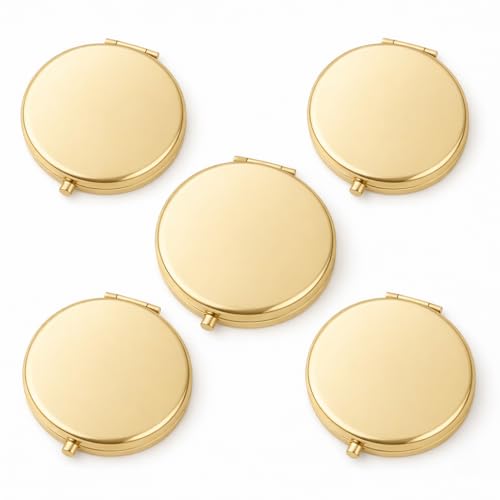 Magnifying Compact Double-Sided 1X/2X Round Pocket Handheld Travel Makeup Portable Pocket Mirror (5, Gold) 5