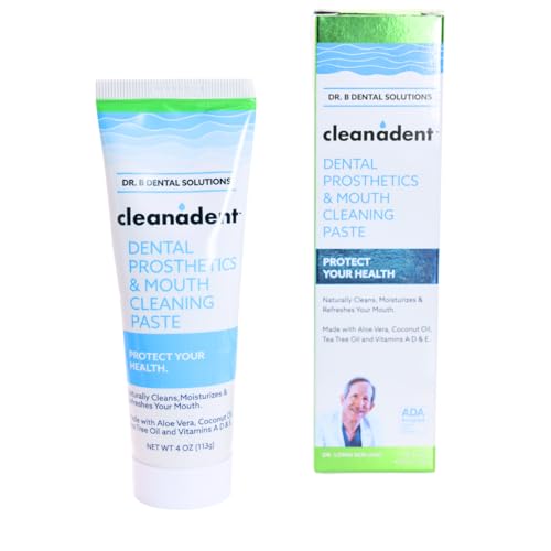 Dr. B Dental Solutions Cleanadent Denture and Gum Toothpaste, ADA Accepted All-Natural Denture Toothpaste for Adults - Removes Odors, Stains and Adhesives - 4 oz (2 Pack) 4 Fl Oz (Pack of 2)