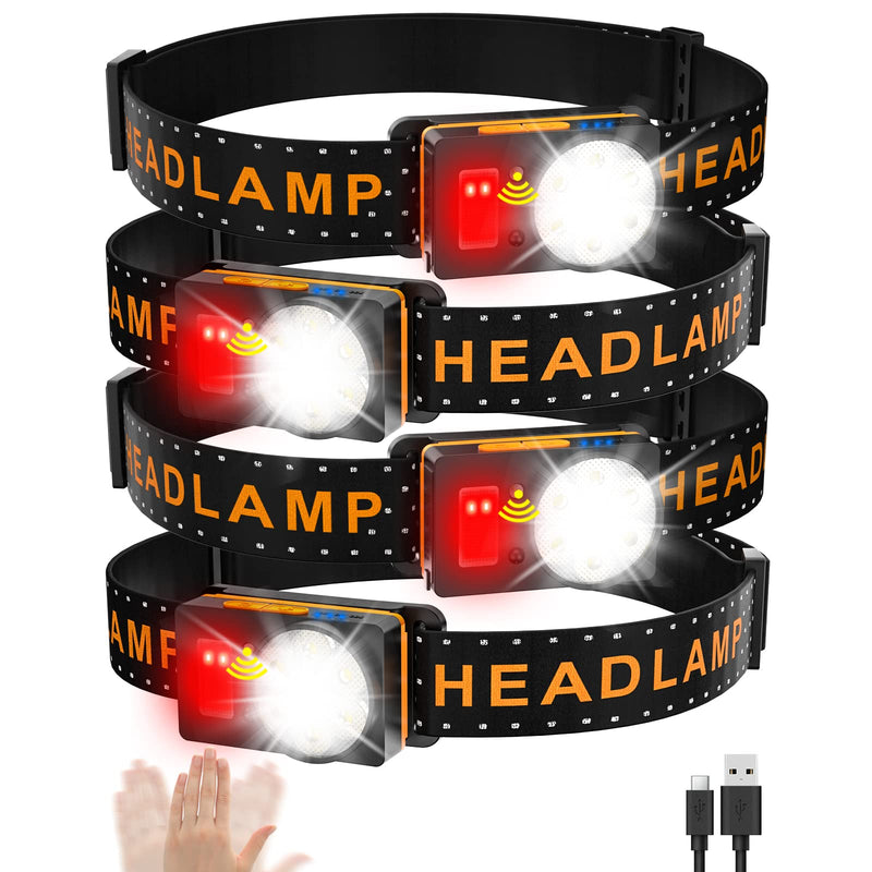 Headlamp Rechargeable, 500 Lumen Super Bright Motion Sensor LED HeadLamp, Headlamp Flashlight with White Red Lights, 6 Modes Lightweight Waterproof Head Lamp for Hiking Camping Essentials