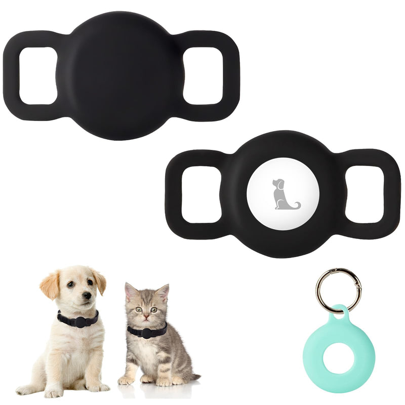 PuppyDoggy 2 Pack Airtag Holder for Collar, Dog Cat Tracker Case, Silicone Airtag Case Waterproof, Scratch-Resistant, Anti-Lost & 1 Pack AirTag Keychain Holder for Bag, Suitcase (Small, Black) Small - BeesActive Australia