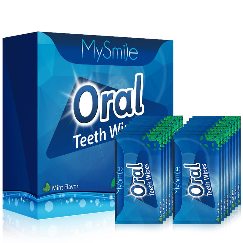 MySmile 100pcs Teeth Wipes Disposal Finger Brush Deep Cleaning Teeth Wipes Oral Brush Up Tooth Wipes for Teeth Cleaning, Mint Flavor Blue - PawsPlanet Australia