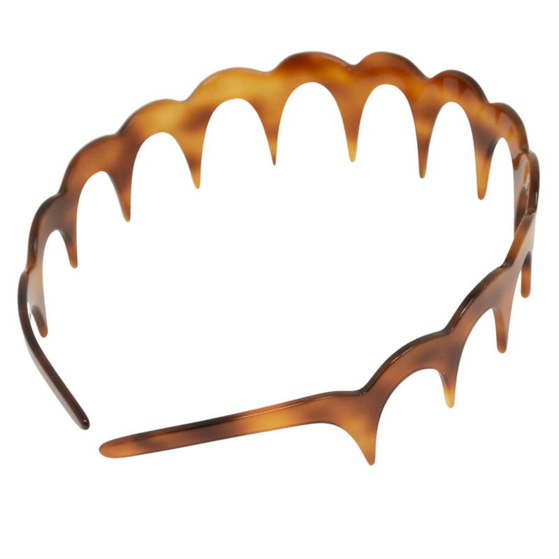 French Amie Zig Zag Scallop 1 1/4" Wide Teeth Celluloid Handmade Hair Head bands for Girls Very Flexible Strong Hold Non Slip Grip Durable Styling Women Hair Accessories, Made in France (Tortoise Shell Brown) Tortoise Shell Brown - BeesActive Australia