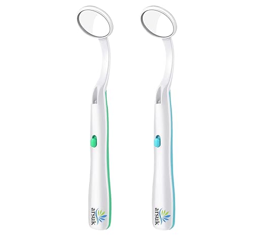 Dental Mirror for Teeth with LED Light – Dentist Mirror for inside Mouth, Gums & Tongue – Anti-Fog Reusable Mouth Mirror Dental for Home Use, handheld dental mirror by ARSUK – 2 Pack