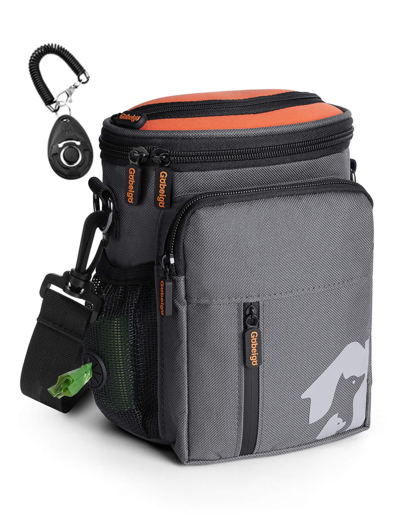 Gobeigo 8 Cup Dog Treat Pouch and Training Clicker, Dog Walking Bag with Phone Holder, Built-in Poop Bag Dispenser, 3 Ways Wearable Pet Fanny Pack for Outdoor Travel(Gray & Orange) Gray & Orange - BeesActive Australia