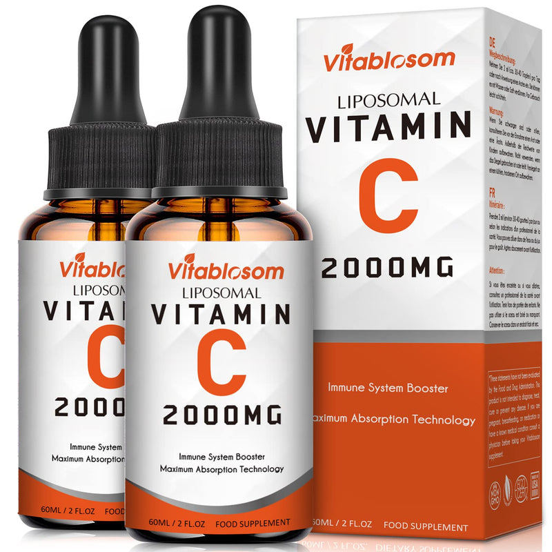 Liposomal Vitamin C 2000mg Liquid for Adults, High Absorption VIT C, Maximize Vitamin C, for Immune System & Antioxidant, 60ML (2 Bottle) 2.02 Fl Oz (Pack of 2) - BeesActive Australia