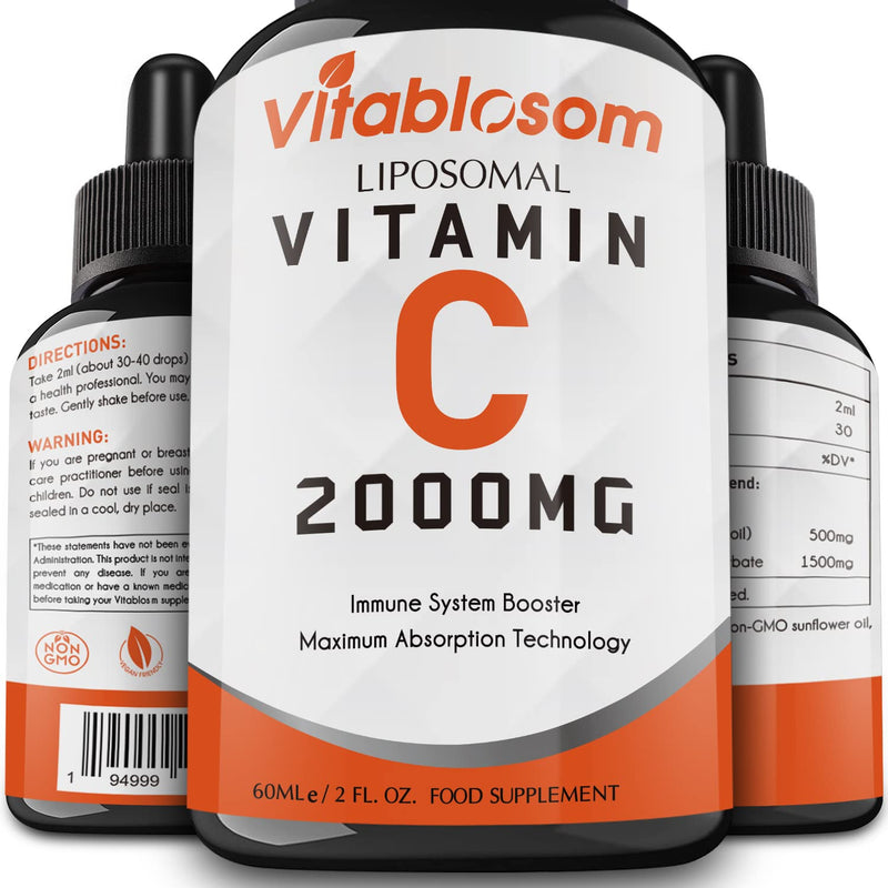 Vitablosom Liposomal Vitamin C 2000mg Liquid for Adults, High Absorption VIT C, Maximize Vitamin C, Immune System & Antioxidant Support, 60ML (1 Bottle) 2.02 Fl Oz (Pack of 1)