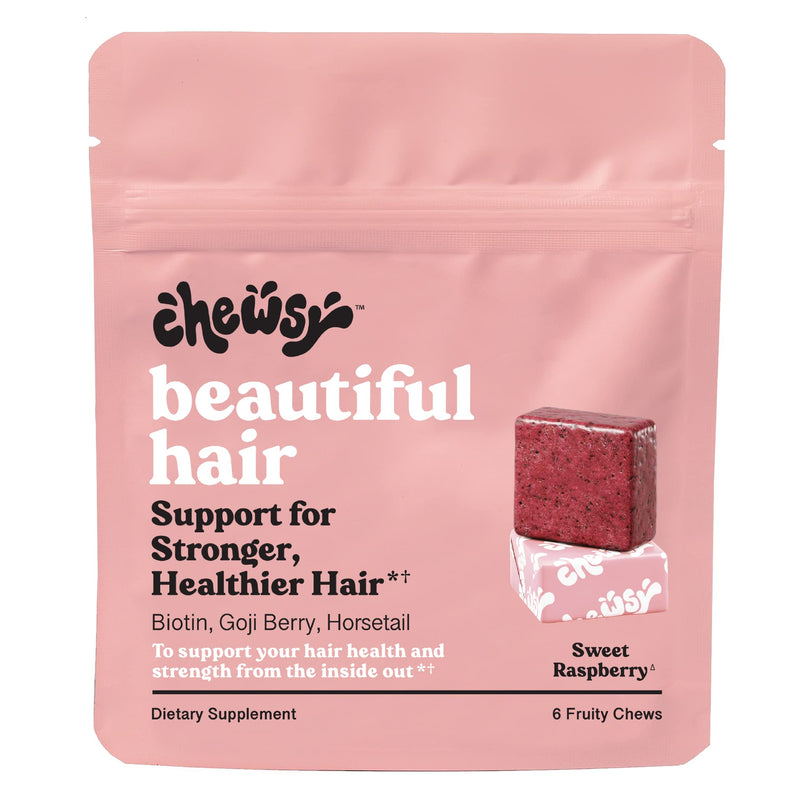 Chewsy - Beautiful Hair Chews - Promotes Stronger, Healthier Hair, Biotin, Vitamins C, A, B12, D3, Goji Berry - 6-Day Supply 6 Count (Pack of 1)