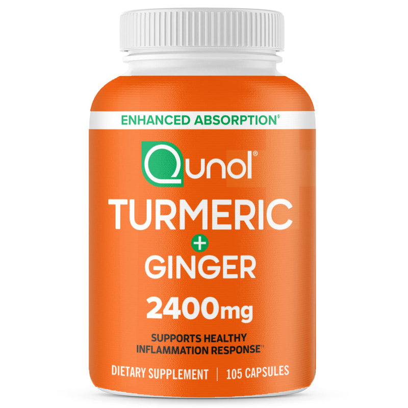 Qunol Turmeric Curcumin with Black Pepper & Ginger, 2400mg Turmeric Extract with 95% Curcuminoids, Extra Strength Supplement, Enhanced Absorption, Joint Support Supplement, 105 Count 105 Count (Pack of 1) - BeesActive Australia