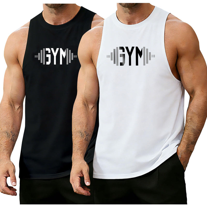 Men's Gym Workout Tank Tops Y-Back Muecle Tee Stringer Fitness Bodybuilding Sleeveless T-Shirts Large Bk+wt