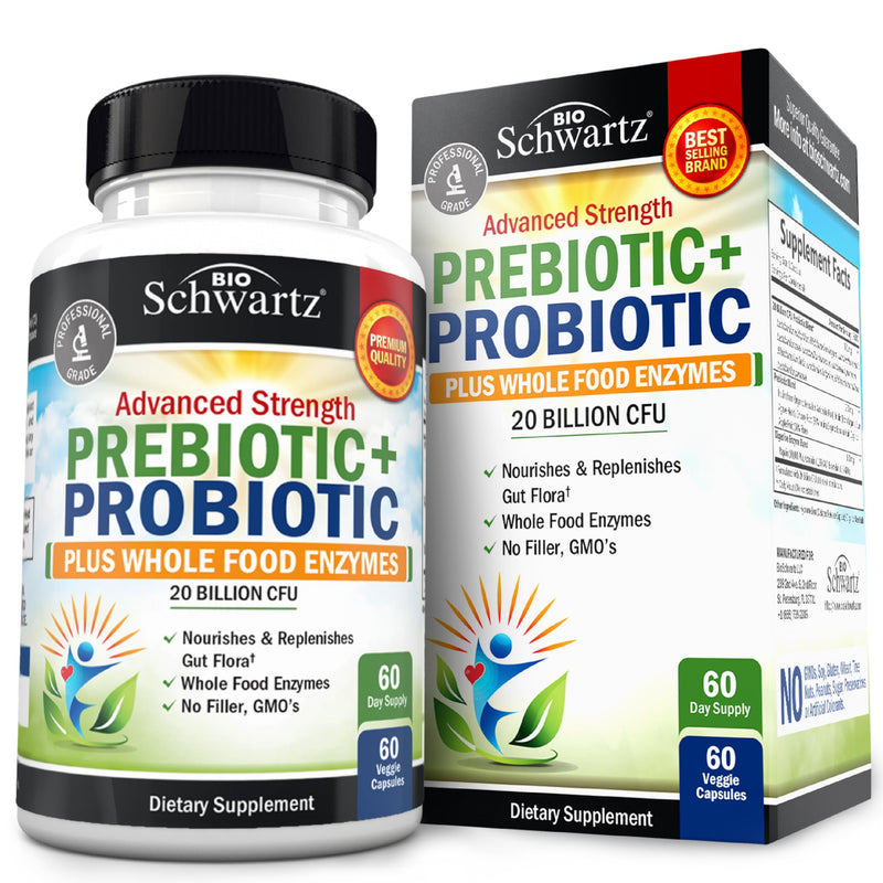 Advanced Prebiotics & Probiotics for Women & Men, 60 Capsules | Digestive Enzymes, L. Reuteri, Inulin Fiber for Immune, Digestive and Gut Health Support - Non-GMO, Gluten-Free, Dairy-Free 60 Count (Pack of 1)