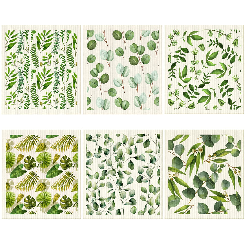 6 Pcs Swedish Kitchen Dish Cloths Reusable Sponge Cleaning Wipes Absorbent Quick Drying Washable Decorative Tea Towels No Odor Bar Hand Towel (Leaves) Leaves - BeesActive Australia