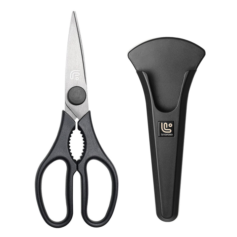 Linoroso Kitchen Shears Heavy Duty Kitchen Scissors with Magnetic Holder, Dishwasher Safe Scissors All Purpose Come Apart Blade Made with Japanese Steel 4034 for Meat/Vegetables/BBQ/Herbs, Black - BeesActive Australia