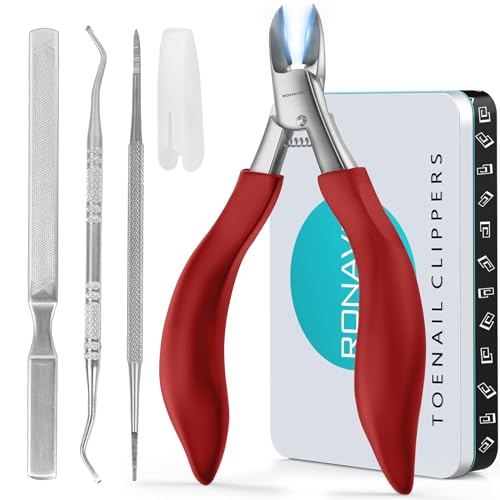 Toenail Clippers for Ingrown & Thick Toenails - Heavy Duty Toe Nail Clippers for Remove Side Ingrown Toenail with Angled Sharp Blades, Professional Pedicure Tool with Long Handle for Seniors & Men Paronychia Nemesis - Red Kit