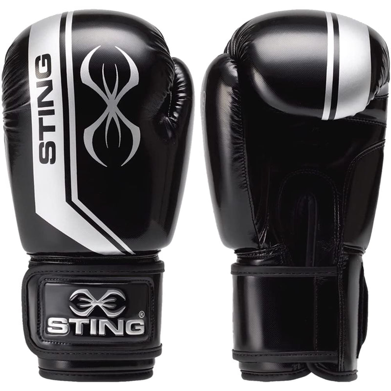 STING Armalite Boxing Gloves - Pro-Grade Tech Gear with Hi Flow Core - Ideal for Boxing, MMA & Muay Thai -10 Oz, Black/Silver - Men & Women - BeesActive Australia