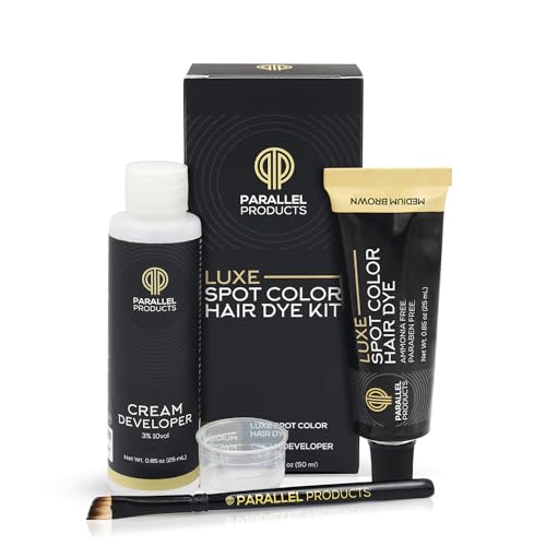Parallel Products - Luxe Color (Medium Brown) - Cream Hair Dye - 25mL - Tint for Professional Spot Coloring - With Cream Developer, Mixing Dish and Application Brush - Covers Grey Hair - Root Touch Up Medium Brown