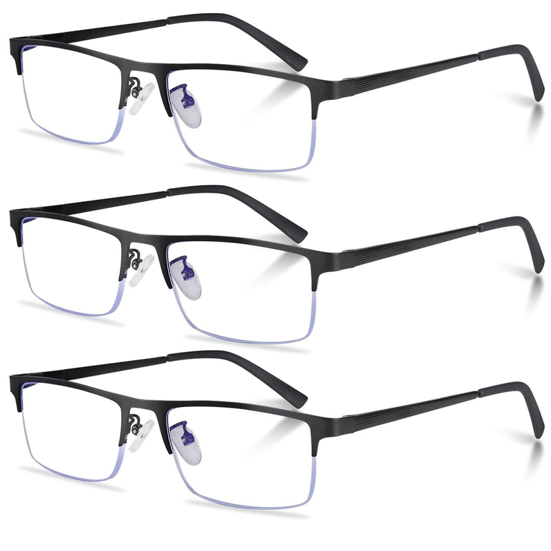 3-Pack Reading Glasses for Men, Lightweight Metal Half Frame Blue Light Blocking Computer Readers,Filter UV Ray/Computer Glare with Spring Hinge Eyeglasses(3PCS Black,+2.0) 3 Pack（black） 2.0 x - BeesActive Australia
