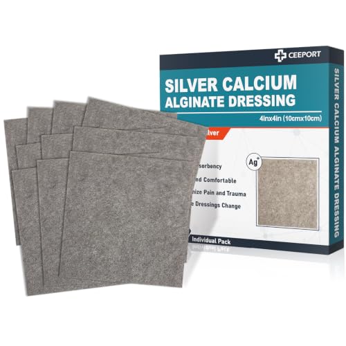 Ceeport Ag Silver Calcium Alginate Wound Dressing Pads 4 "x 4", 10 Pack Silver-4"x4"(Pack of 10)